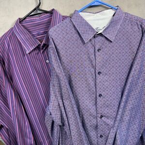 Tasso Elba Lot Button Down Mens 3XL Purple Pink Striped Medallion Bundle